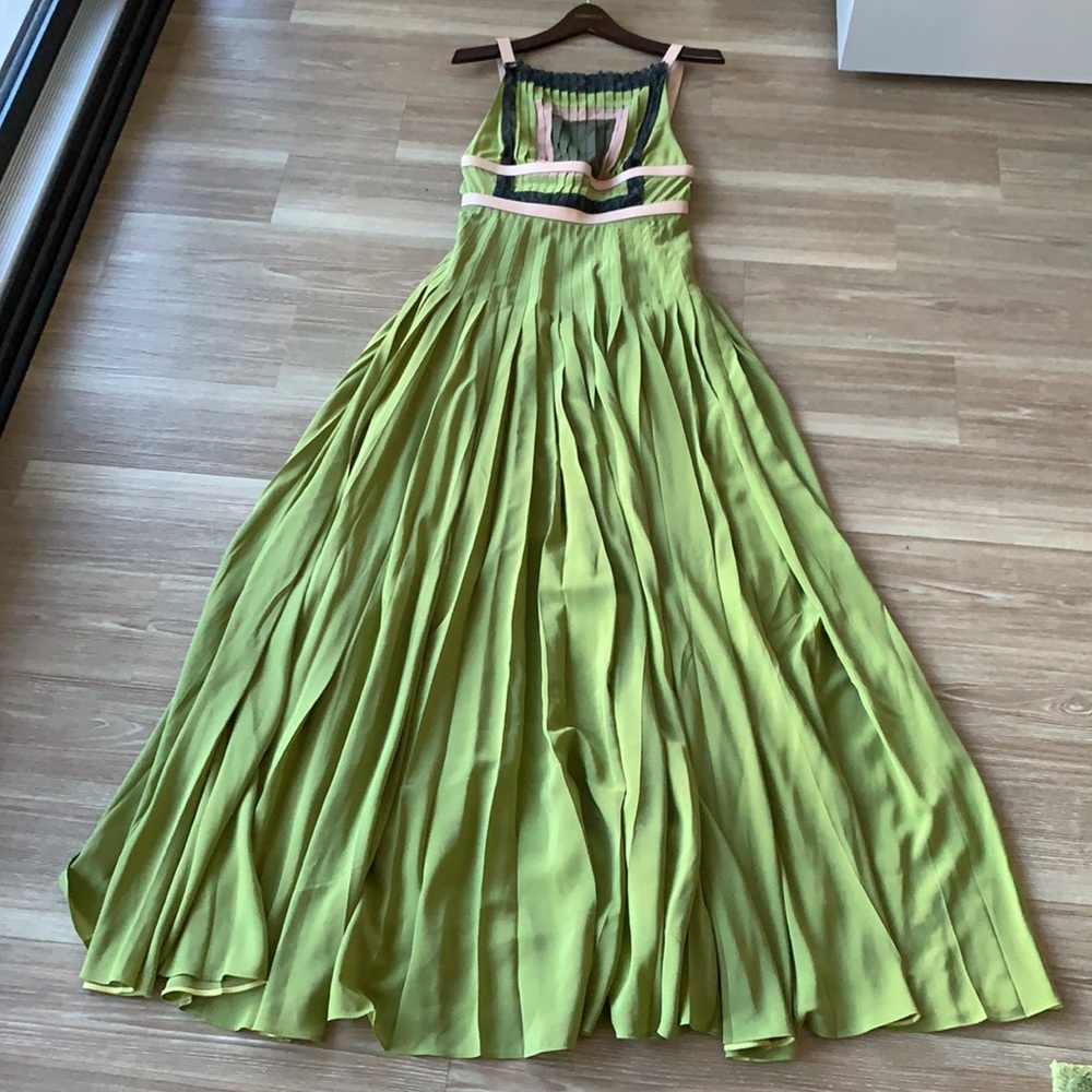 Valentino made in Italy lime green silk leather straps size 40(6) maxi dress - Picture 16 of 17